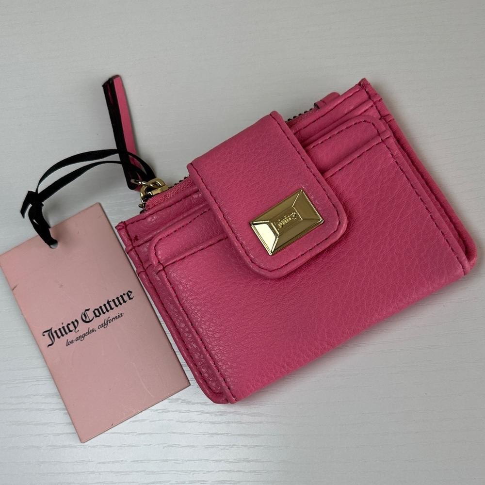 NWT Juicy Couture Vibrant Pink Card Holder with zip pouch